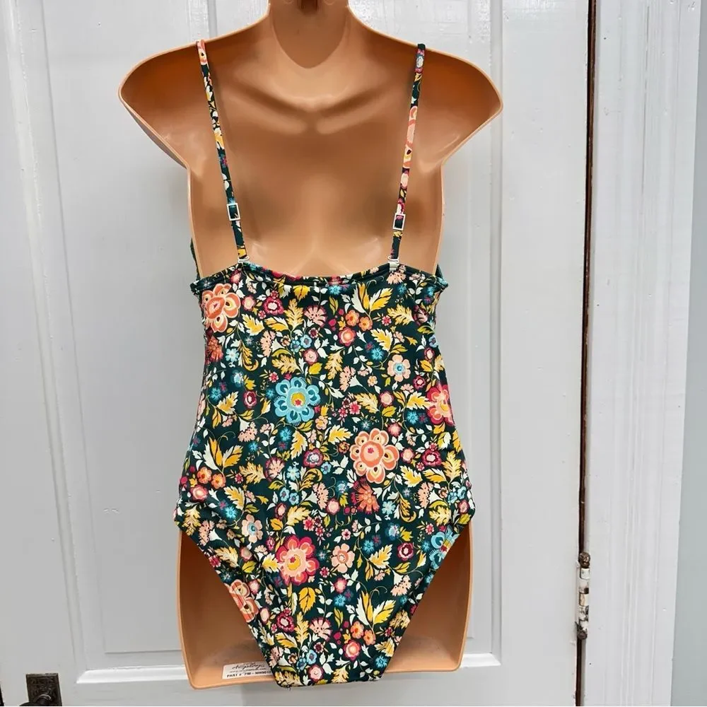 NWOT LOFT beach dark‎ teal bright floral 1 one piece swimsuit women's 6